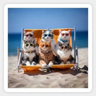 Cats On A Deckchair Sunbathing Wearing Sun Glasses Sticker